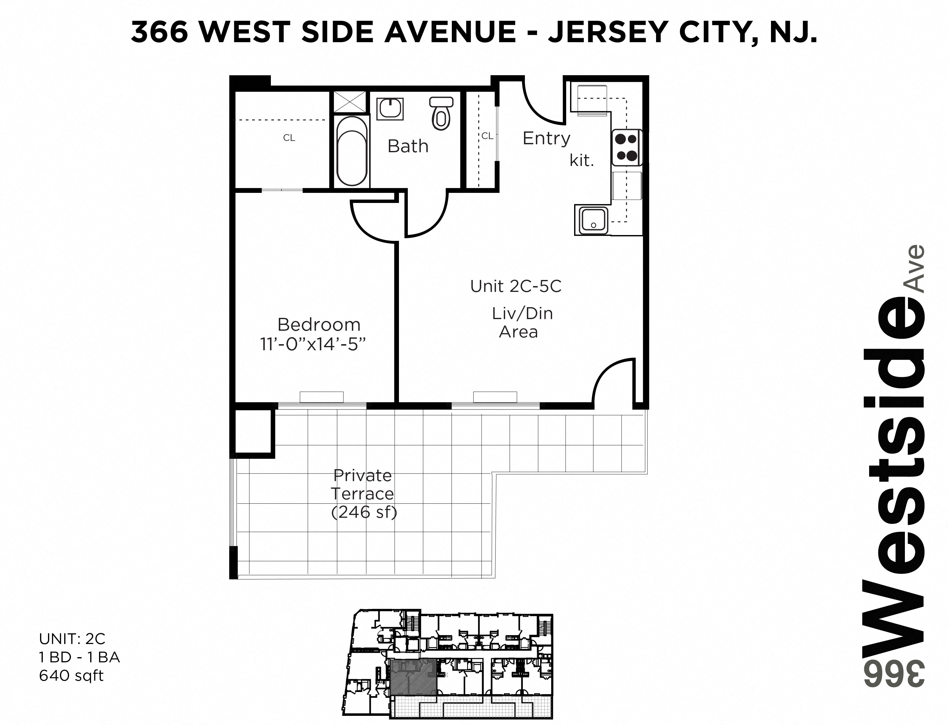 Floor plan for 1 bed, 1 bath
